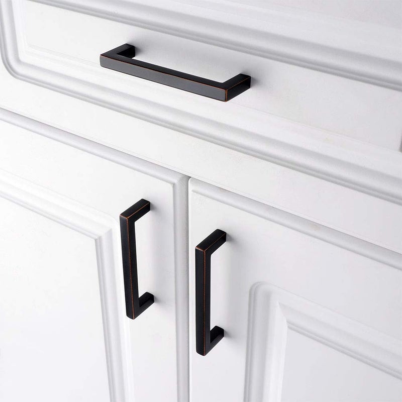 KOOFIZO Solid Square Bar Cabinet Handle - Oil Rubbed Bronze Furniture Pull, 3.8 Inch/96mm Screwhole Distance, 10-Pack for Kitchen Cupboard Door, Bedroom Dresser Drawer, Bathroom Wardrobe Hardware - Image 4